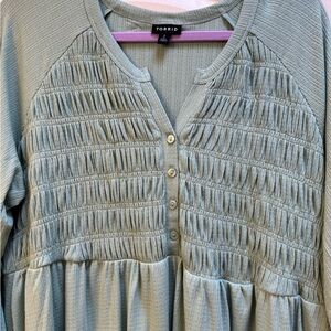 torrid Sage Green Smocked Henley Peplum Tunic